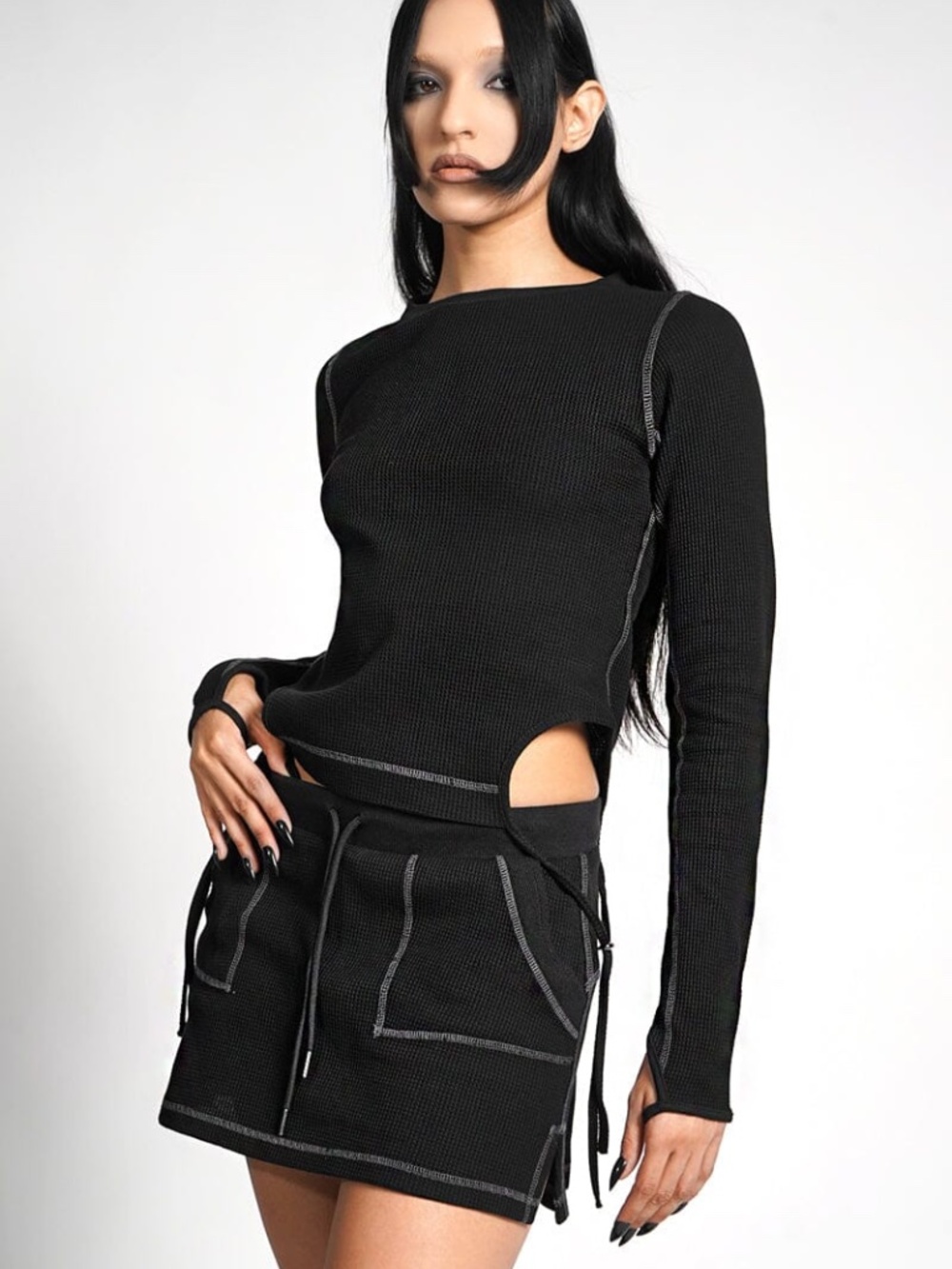 NOCTEX Astrea Thermal Long Sleeve Top Waffle Sz S Black T-shirt Goth Cyber
